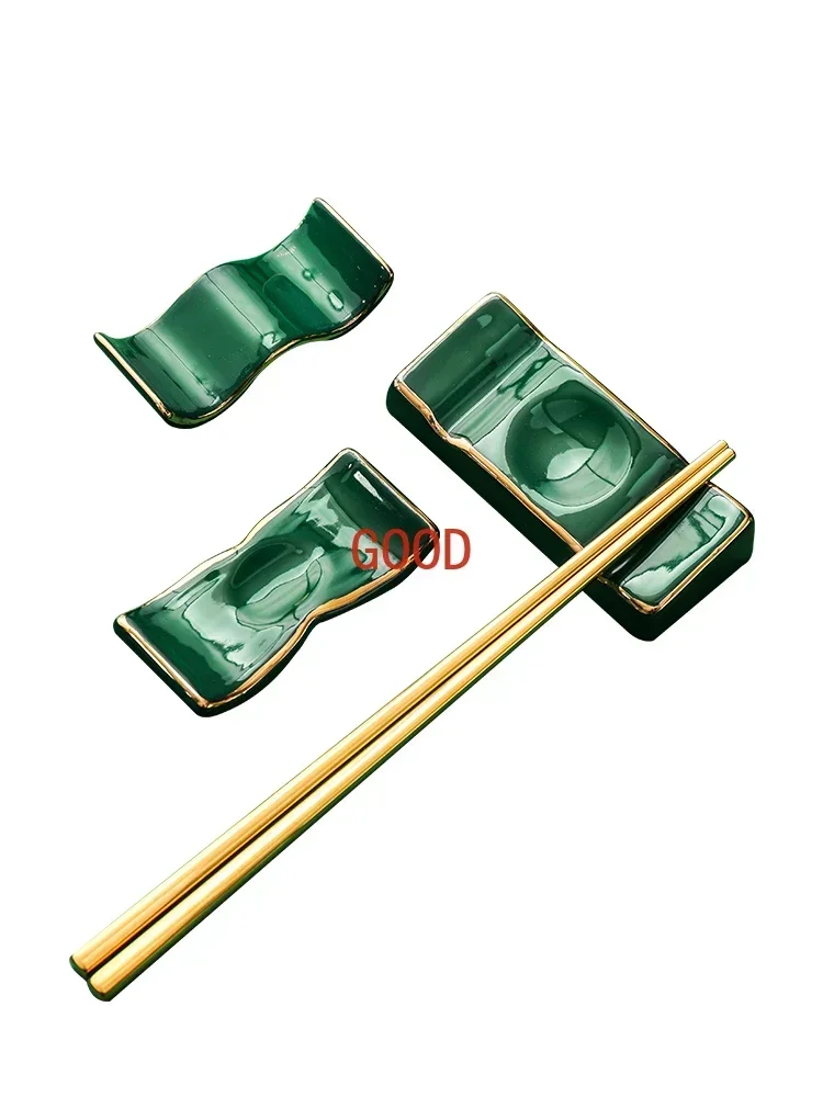 Light luxury gold edged ceramic chopstick holder,hotel dual-purpose public chopstick pillow,