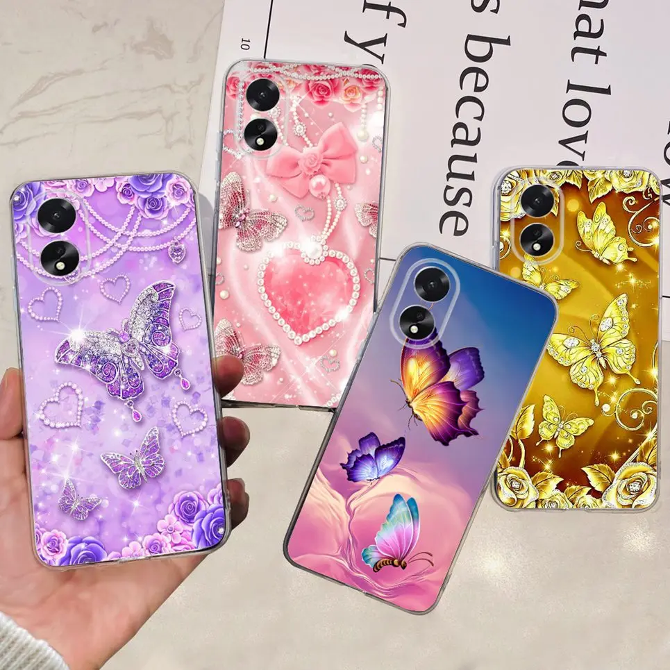 For Oppo 38 A18 A58 A78 A98 Case Rose Flower Back Cover Coque Skull Cool Style Cartoon Soft TPU Silicone Bumper OppoA18 OppoA38