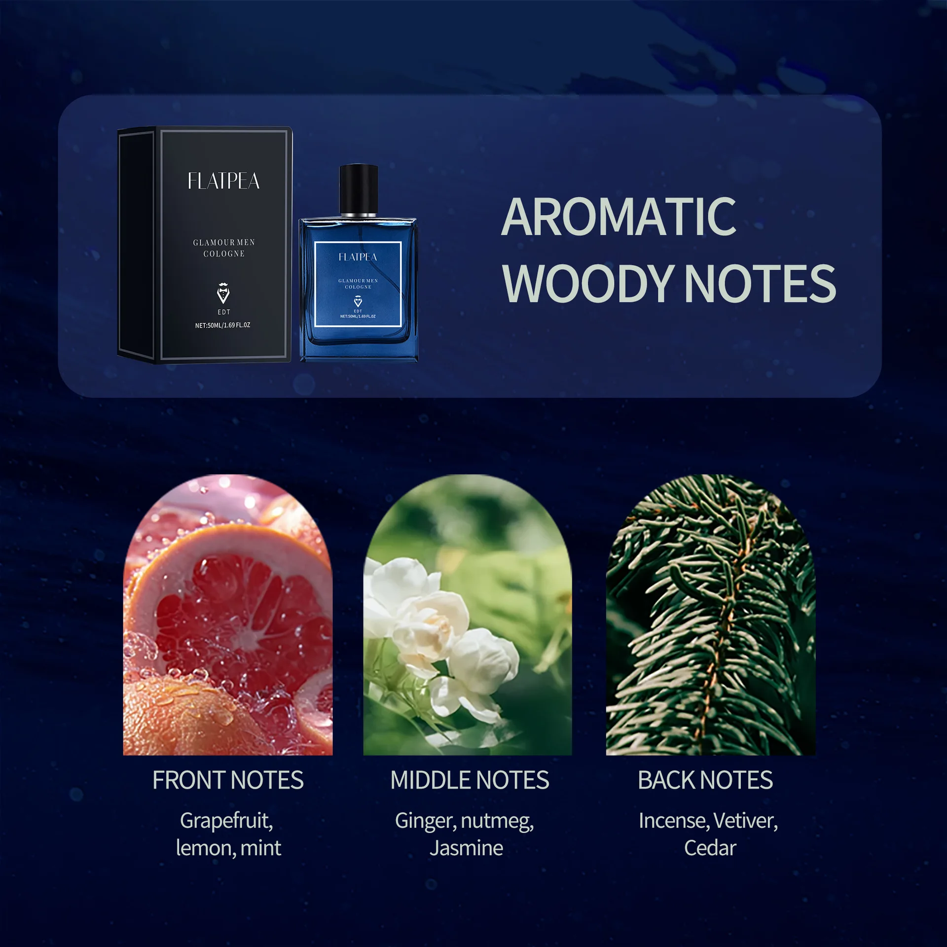 Blue Ocean Men's Woody Aromatic Colonia Profumo a lunga durata per appuntamenti Eau De Toilette senza alcool