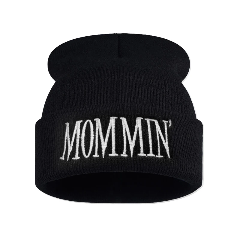 MOMMIN' Letter-Embroidered Knit Beanie—Warm Women's Fall/Winter Wool Hat—Perfect for Christmas, Birthdays, and Gifts for Moms