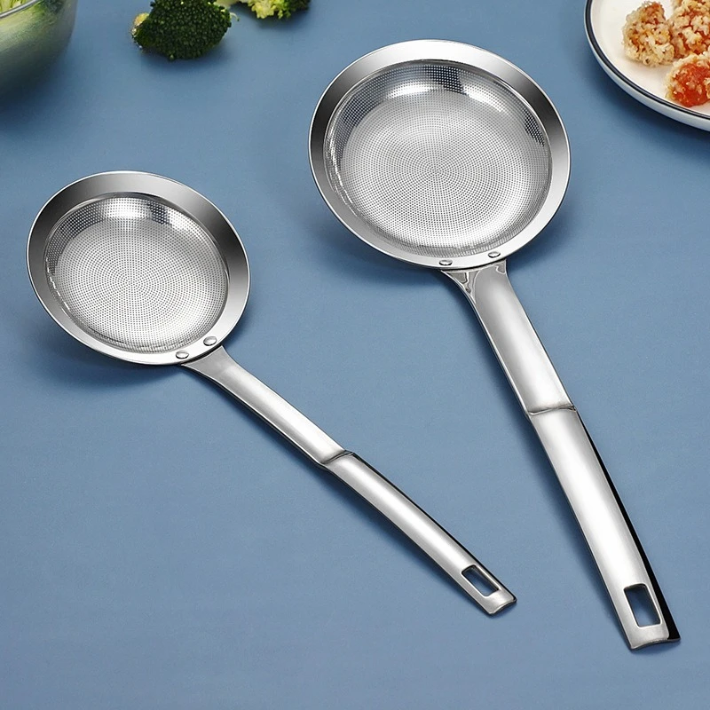 

Filter Scoop Stainless Steel Fat Skimmer Spoon Fine Mesh Strainer Food Strainer With Handle Kitchen Oil Skimmer Strainer FU