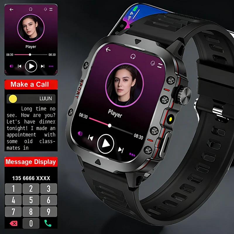 

Новые военные смарт-часы для мужчин с 1,81-дюймовым AMOLED-экраном, водонепроницаемые, спортивный фитнес-трекер, с функцией звонков по Bluetooth, для подарков на праздники