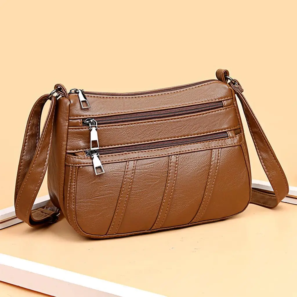 High Quality PU Soft Women Shoulder Bag Multi-layer Classic Crossbody Bag Leather Handbag Leisure Middleaged Lady Bag