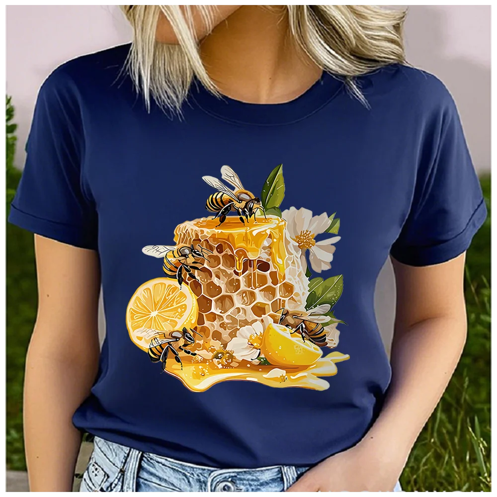 men Women's Cotton 100% Bees. Honey Print T-shirt Loose round Neck Casual Short Sleeve Fashion Top  Clothing Summer