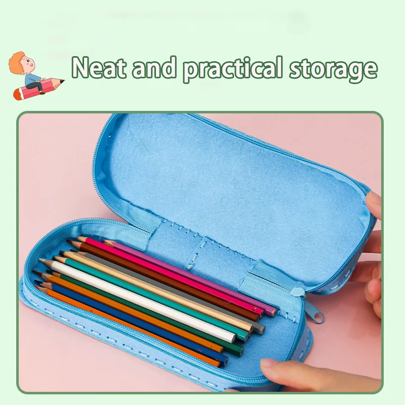 Sac de papeterie en tissu Non tissé pour enfants, Kit de couture pour formation de motricité Fine, sac de rangement pour stylos d'animaux de dessin animé mignon, jouets artisanaux d'art, bricolage