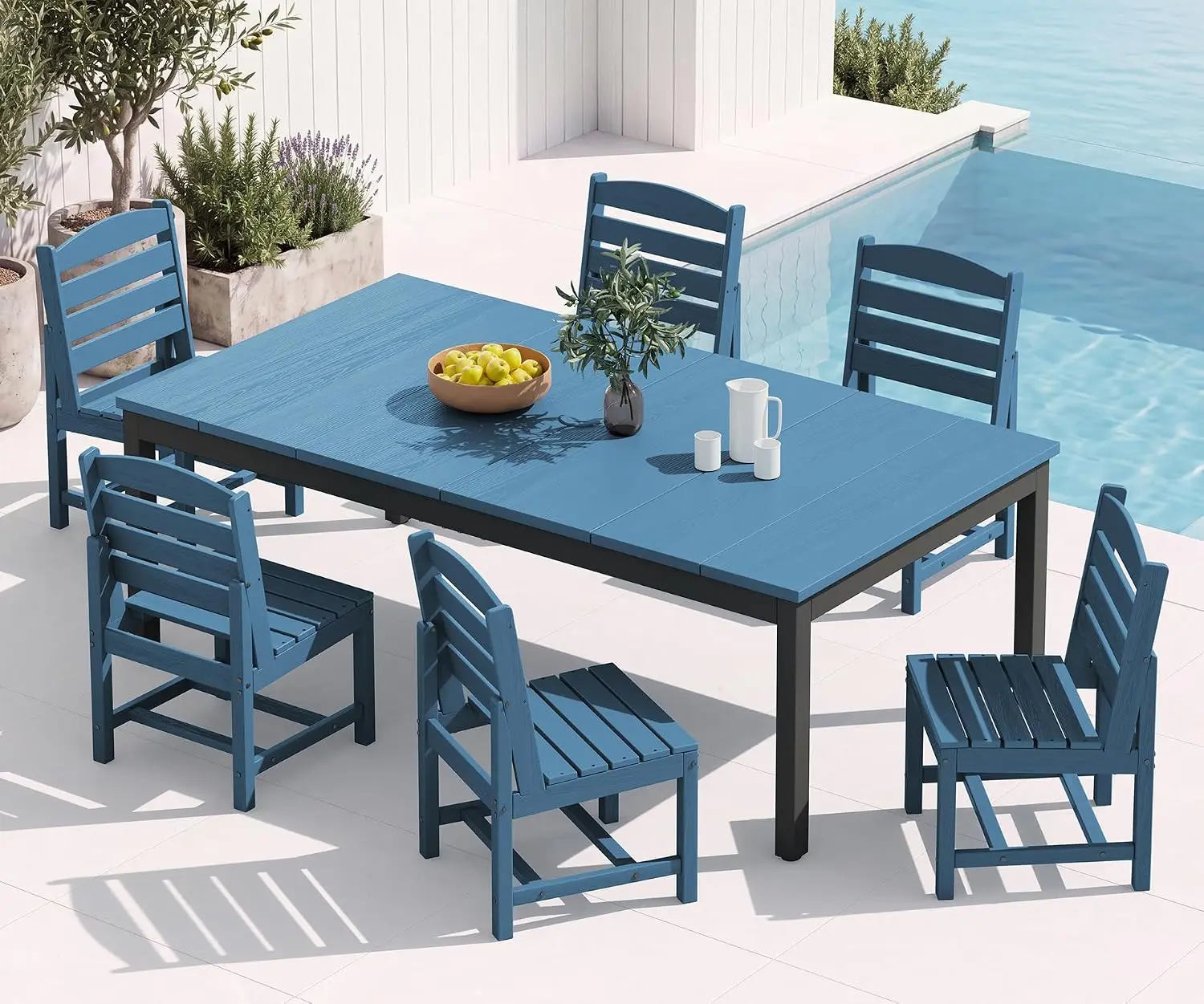 Outdoor Dining Set 7 Piece Armless Patio Furniture Blue, Customized