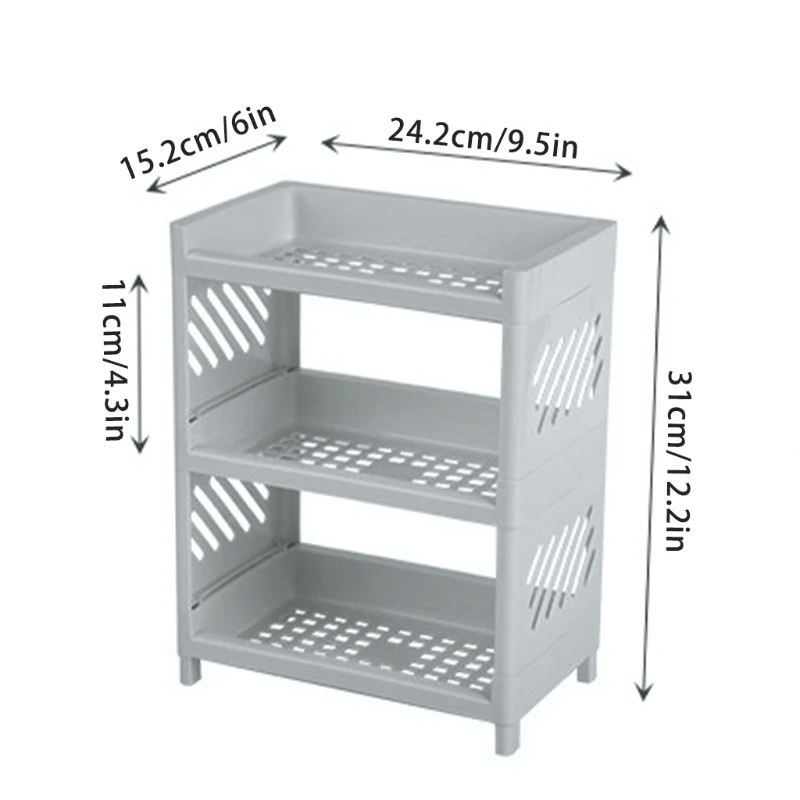 3 Tier Hollow Out Plastic Shelf Foldable Desktop Storage Rack Countertop Cosmetic Holder Storage Tray