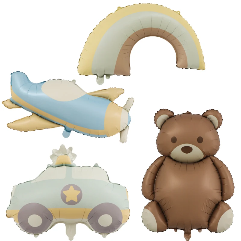 Cute Brown Bear Balloons Kids Birthday Cartoon Car Plane Rainbow Helium Globos Foil Number Balloon Baby Shower Party Decoration