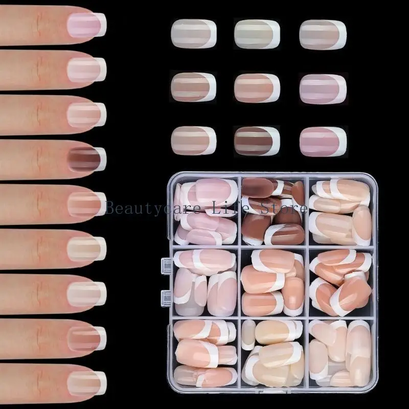 

652C Накладные ногти с французским кончиком, длительное нажатие на ногти, носимые накладные ногти, полное покрытие, накладные и