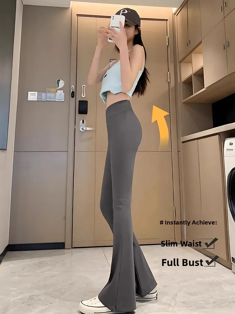 ارتفاع الخصر الحرير الجليد مايكرو متوهج اليوغا السراويل النسائية صيف 2025 جديد رقيقة التخسيس ملابس خارجية تابوت الجلد السراويل السراويل الطويلة غير رسمية