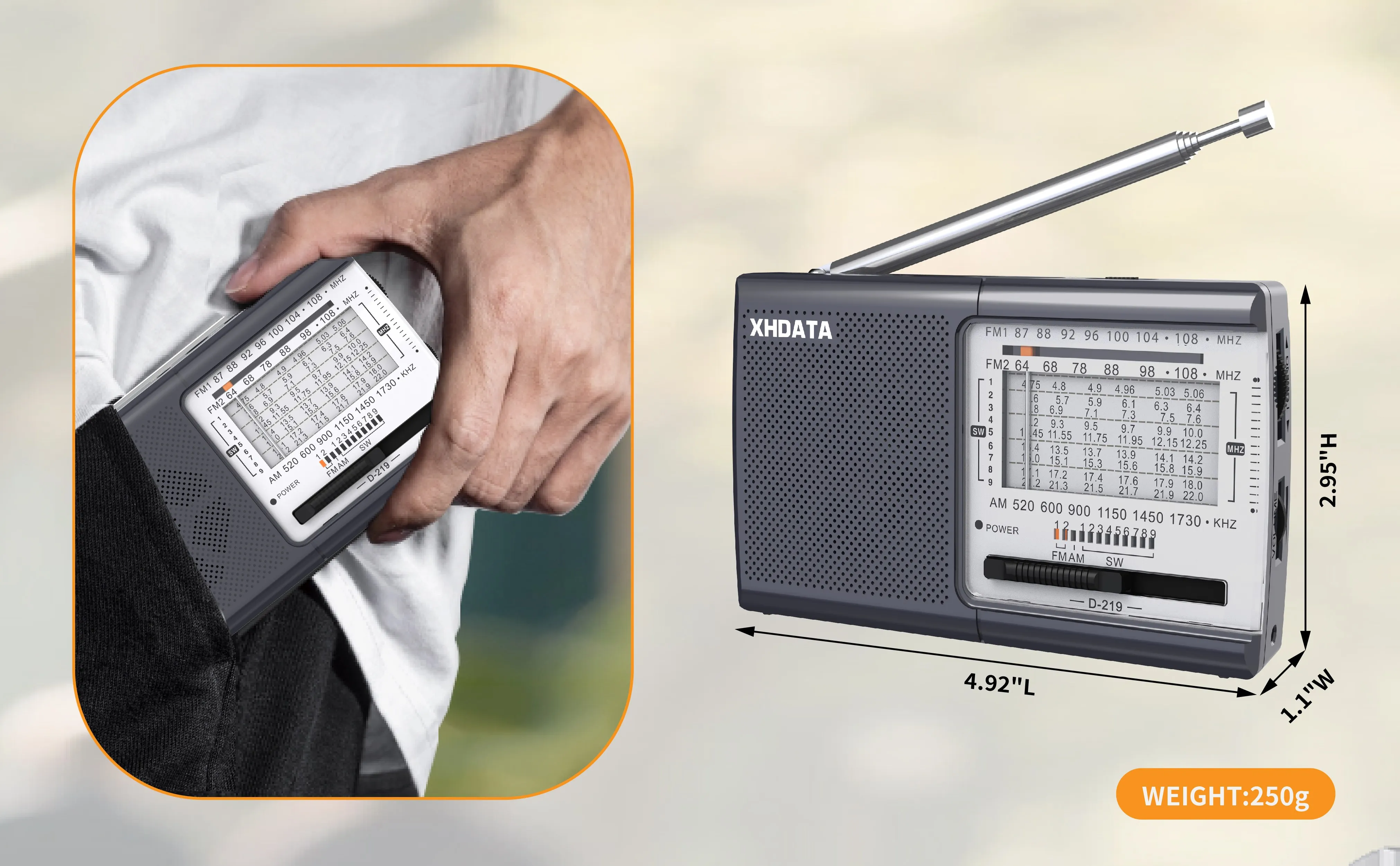 XHDATA D-219/TECSUN R-9012 FM/AM/SW Tragbares Taschenradio mit gutem Klang und Kopfhöreranschluss für Senioren, Zuhause und Outdoor-Aktivitäten – Detail 8