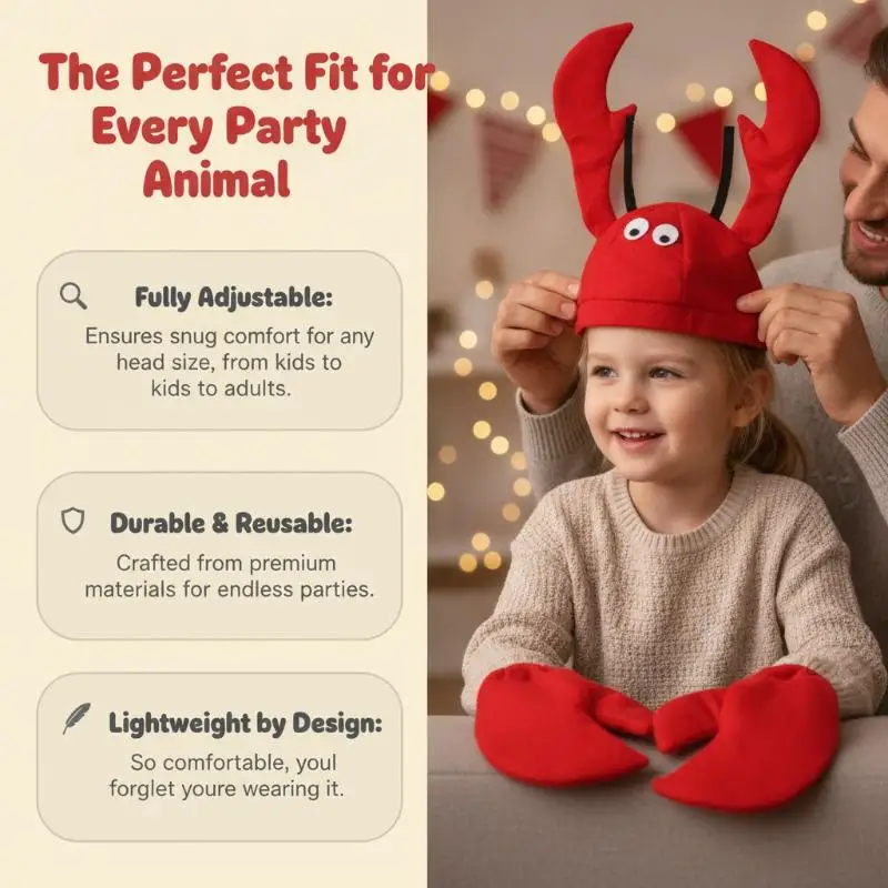 Disfraz de cangrejo rojo esponjoso, con sombrero y guantes, con motivos de animales de dibujos animados, ideal para Halloween, fiestas temáticas de disfraces y cosplay.
