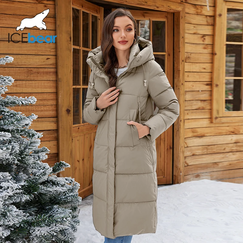 ICEbear 2024 Winter Jacket Women's High Quality Casual Long Women's Jacket Hooded Zipper Pocket Down Coat Jacket GWD4692I