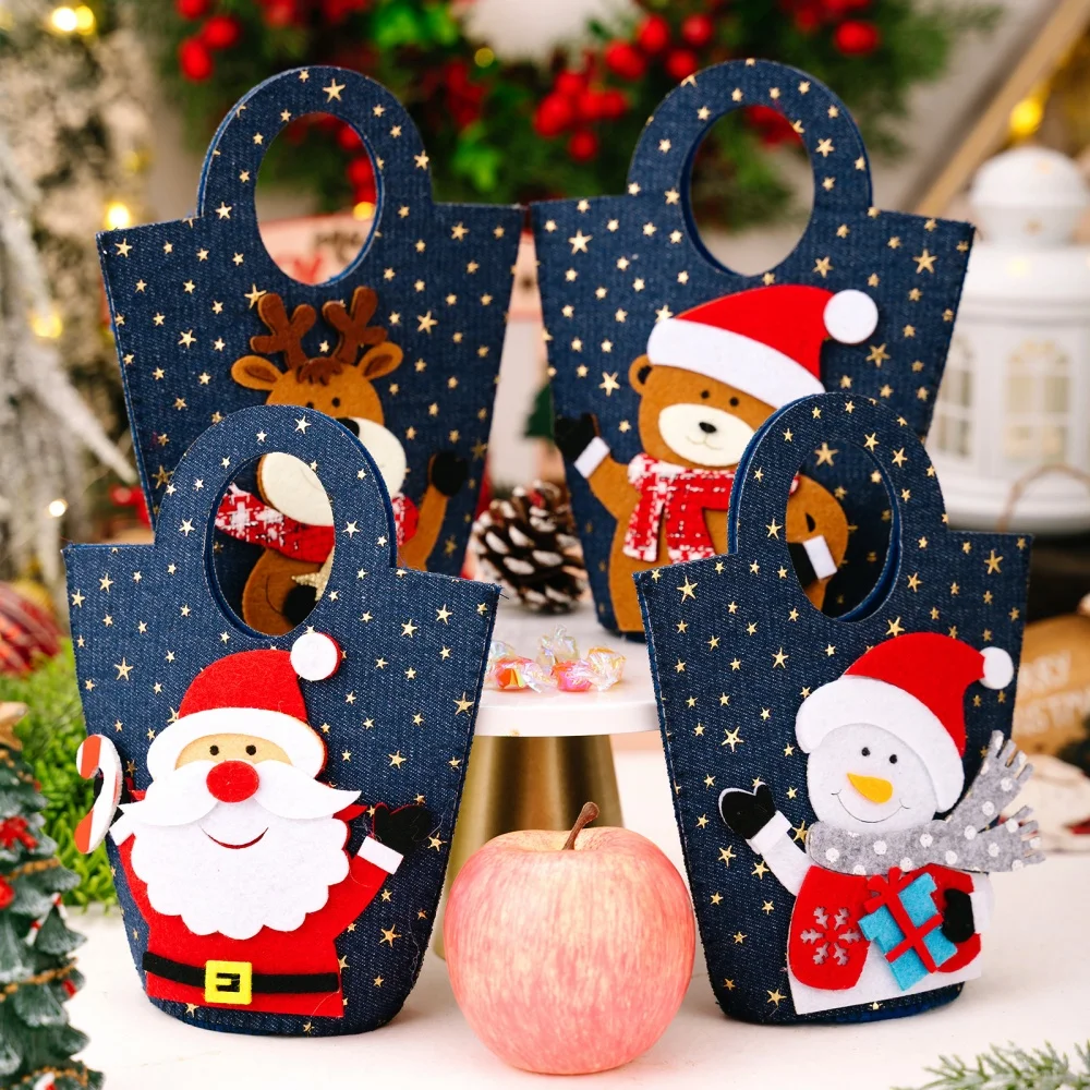 Santa Claus Bag Festive Cartoon Gift Bucket Christmas Gift Bag Washable Elk Cloth Handbag For Holiday Party 'S Party