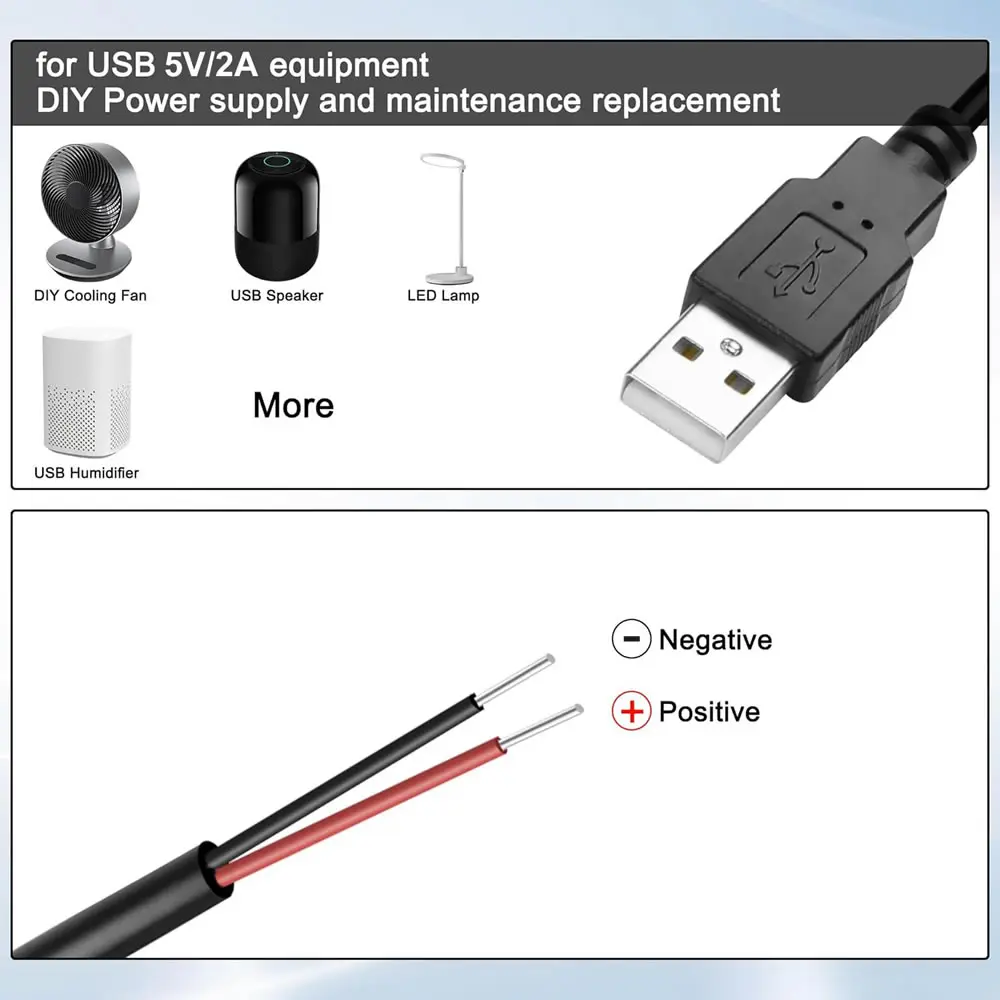 DC 2 Pin USB Power Cable USB Male Female to 2 Core Extension Cord for 5V Equipment Installed DIY Replace Repair Appliances