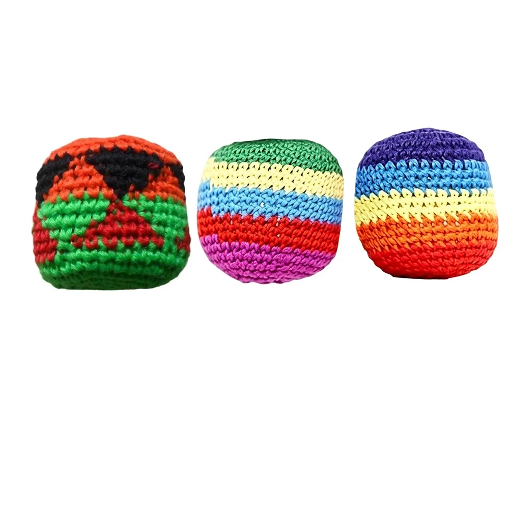 1/3/6/12Pcs Durable Handmade Knitted Footbag Sacks Geometric Pattern Multicolored Sports Toy Random Color 5cm