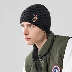 Us POLO ASSN. Zimowa ciepła wełna kapelusz haft ciepła czapka czapki Hip Hop mężczyźni kobiety czapki narciarskie Skullies czapki miękka elastyczna czapka