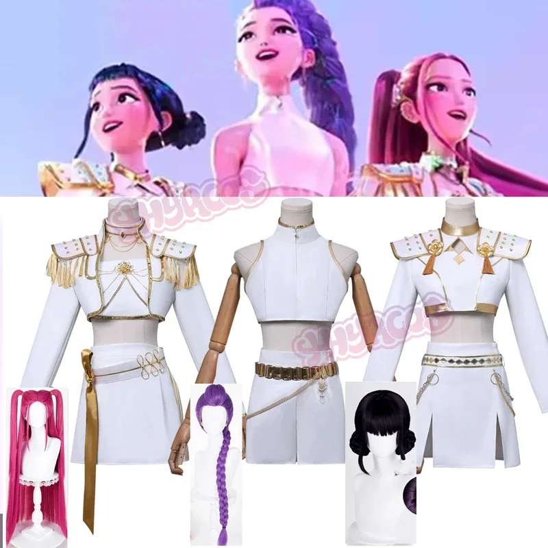 Rumi / Mira / Zoey K-POP Women White Korean Wave Superstar Suit Halloween Cosplay Costume Wig gh;0