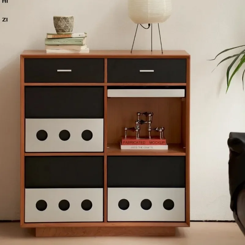 our-grid cabinet solid wood upturn door retro side cabinet magazine cabinet living room storage cabinet drawer type