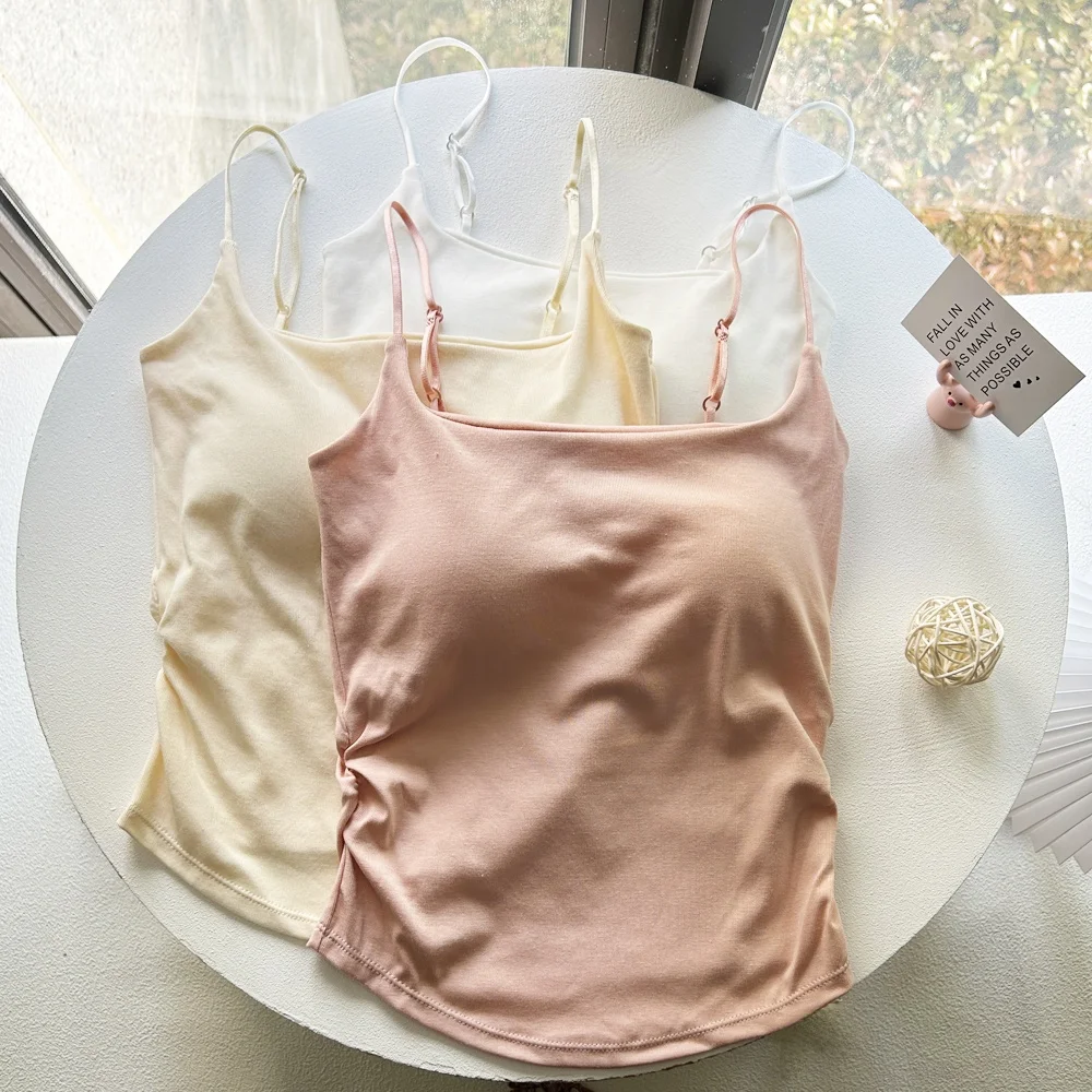 Spring Summer Small Strap Vest Integrated Sleeveless Inner Wear Base Top Outerwear Beautiful Back Bra Underwear Tank Top