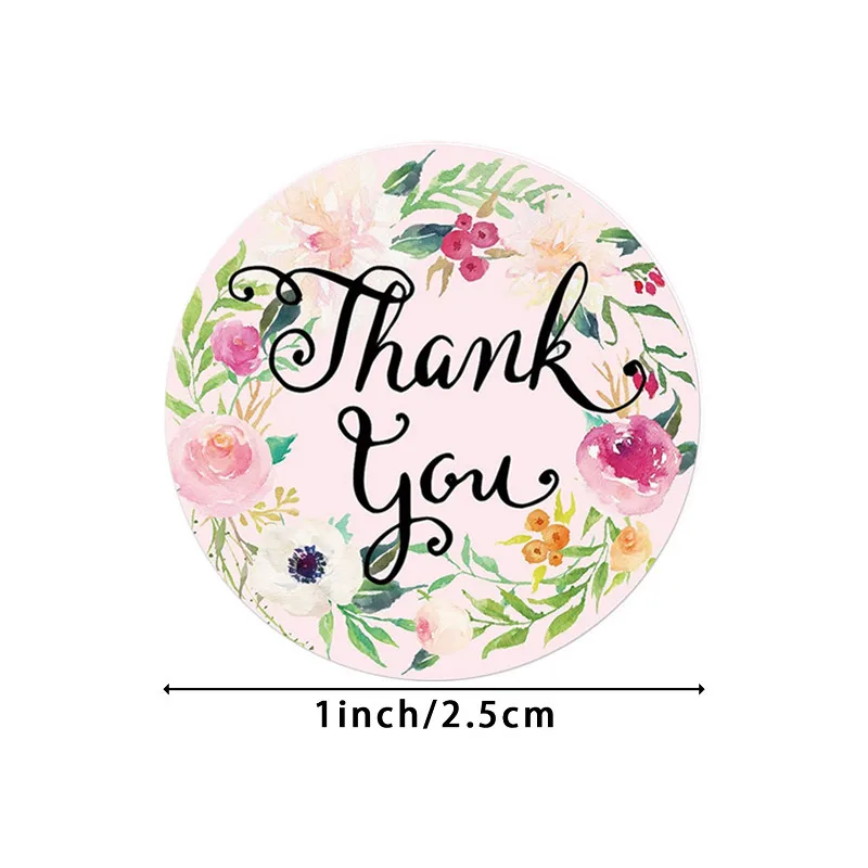 Modern Design 1Inch/2.5cm Round Flower Thank You Stickers Seal Labels 500pcs for Store Baking Handmade Envelope Gift Decoration