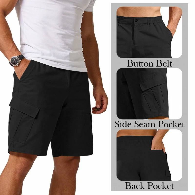 Men's Summer Cargo Shorts Heavyweight Outdoor Sports Loose Fit Elastic Waist Multi-Pocket Casual Commute Men's Shorts Breathable