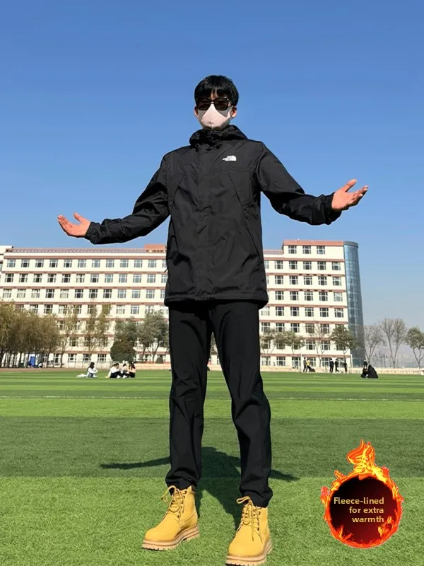 

Pure Black Elastic Fleece Lined Jeans Men's Slim Fit Straight Leg Bootcut Pants High Stretch Spring Autumn Seasonal Style