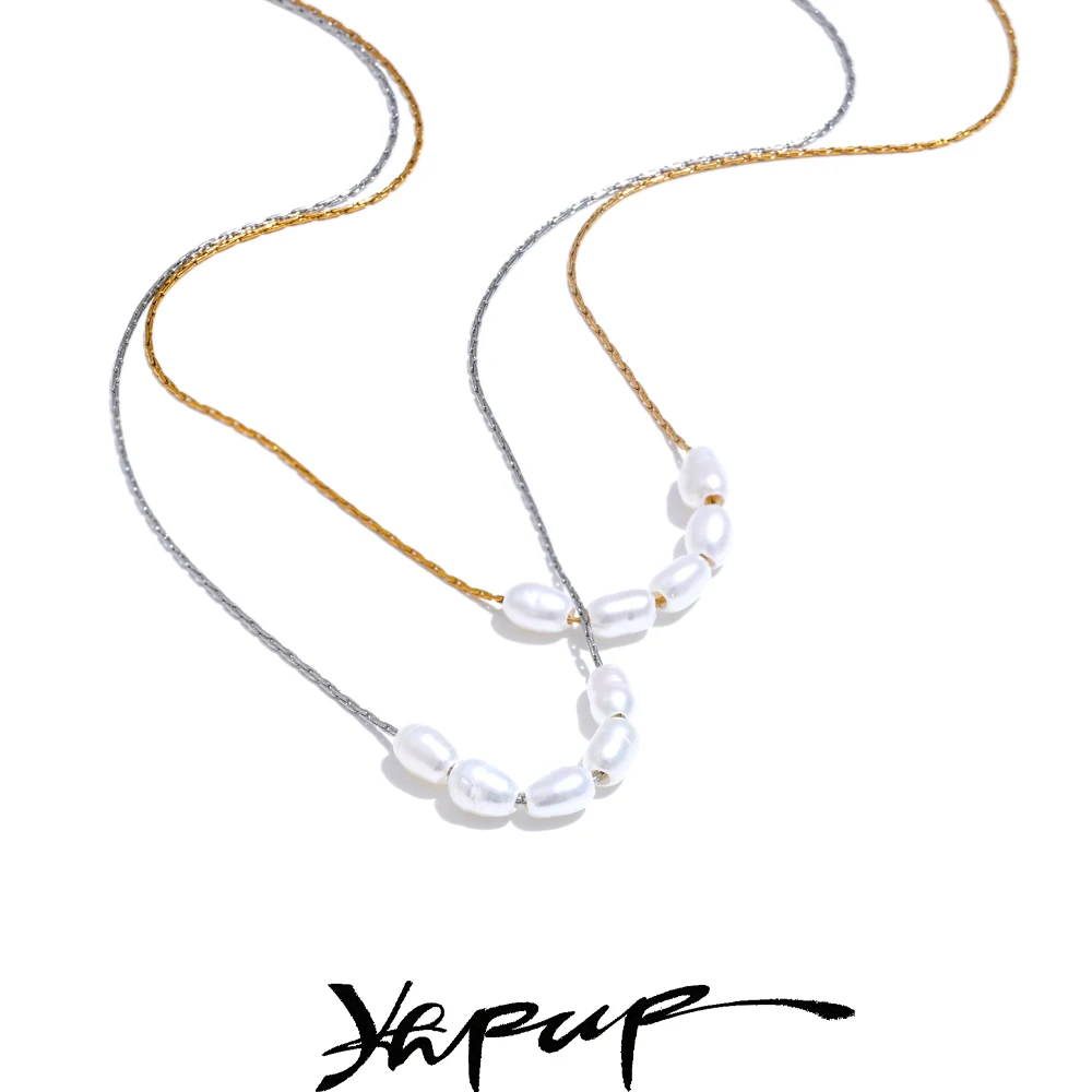 Yhpup natürliche Süßwasser perlen Edelstahl kette Halskette für Frauen wasserdicht schick Mode Kragen Schmuck Geschenk wasserdicht