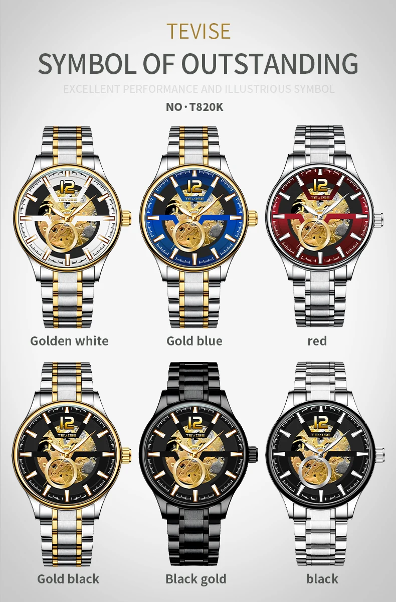 2025 TEVISE ساعة أوتوماتيكية للرجال ساعة يد ميكانيكية مع حزام من الفولاذ المقاوم للصدأ مقاومة للماء هيكل عظمي مضيء هدية