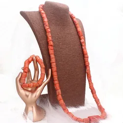 Dudo Genuine Real Coral Beads Jewelry Nigerian Wedding Men One Layer Necklace Bracelet Set 2024