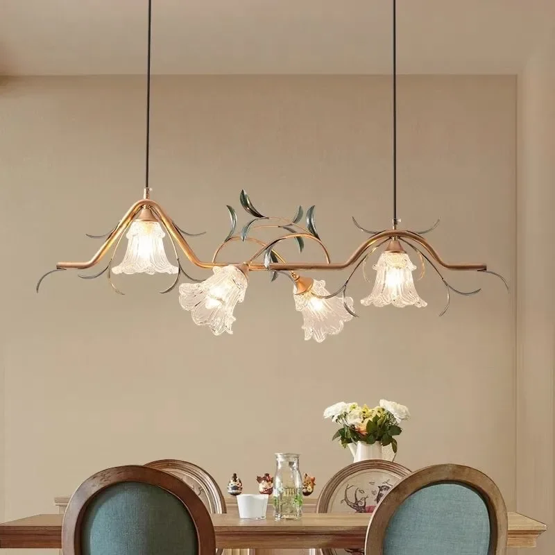 American Restaurant Simple Rustic Creative Retro Flower Bud Lamp Platform Island Dining Room Long Strip Lamp