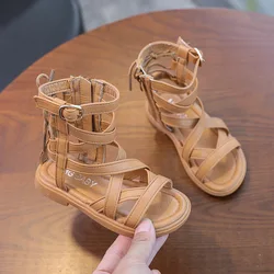 Botas romanas a la moda para niñas, sandalias de gladiador de alta calidad, zapatos de verano, 2023