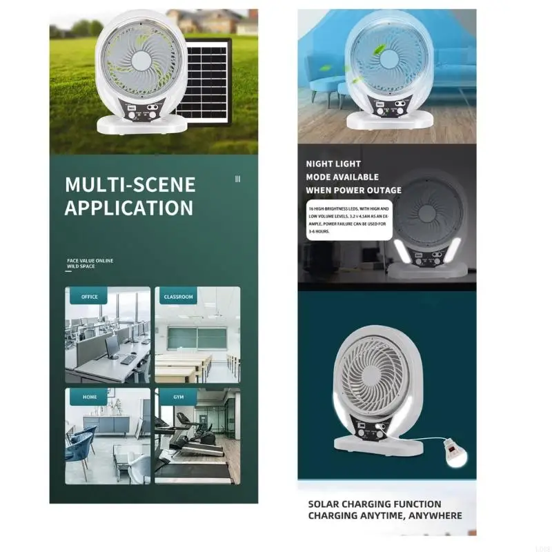   Solar Charging Desk Fan USB Operated Quiet Refrigerating Fan Constructed In LED Light Modifiable Mount Inside Use