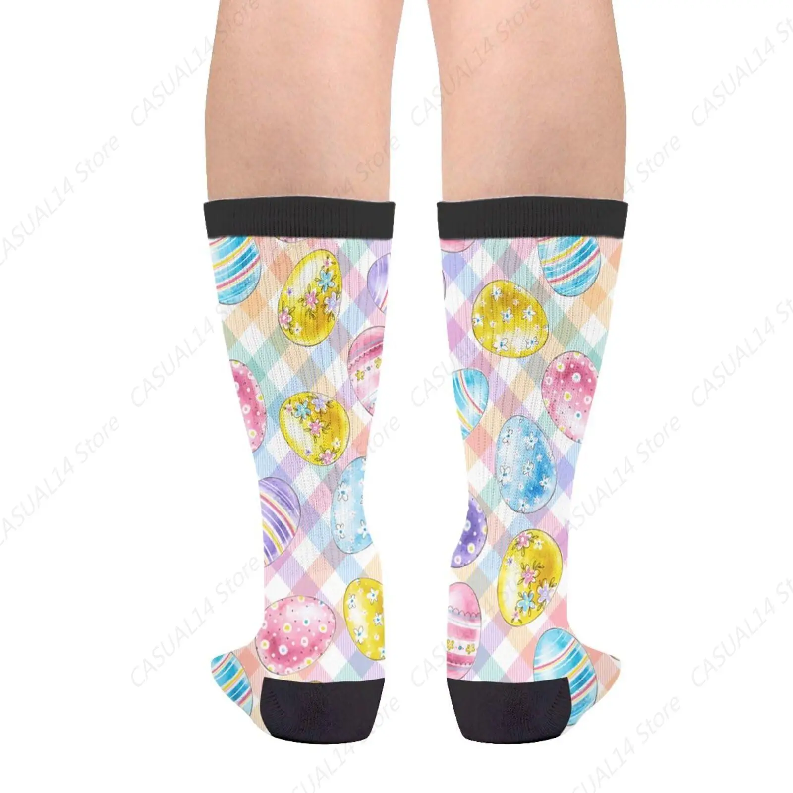 Kaus Kaki Kru Menyenangkan Baru Warna-warni Kotak-kotak Telur Paskah Kaus Kaki Gaun Gila Pria dan Wanita Nyaman Modis