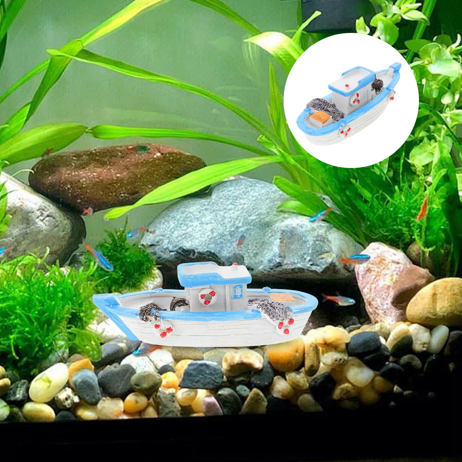 

Small Resin Fishing Boat Sculpture Boating Desktop Ornament Beach Miniature Decoration