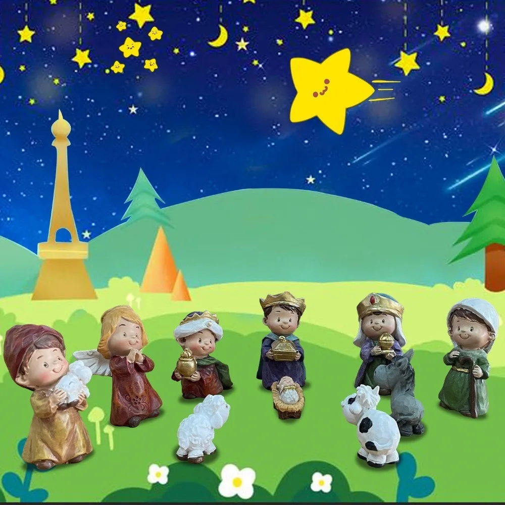 Nativity Scene Advent Calendar Resin Cute Desktop Ornaments Christian Religious Gifts 11 Days Collectible Models Holiday Gifts