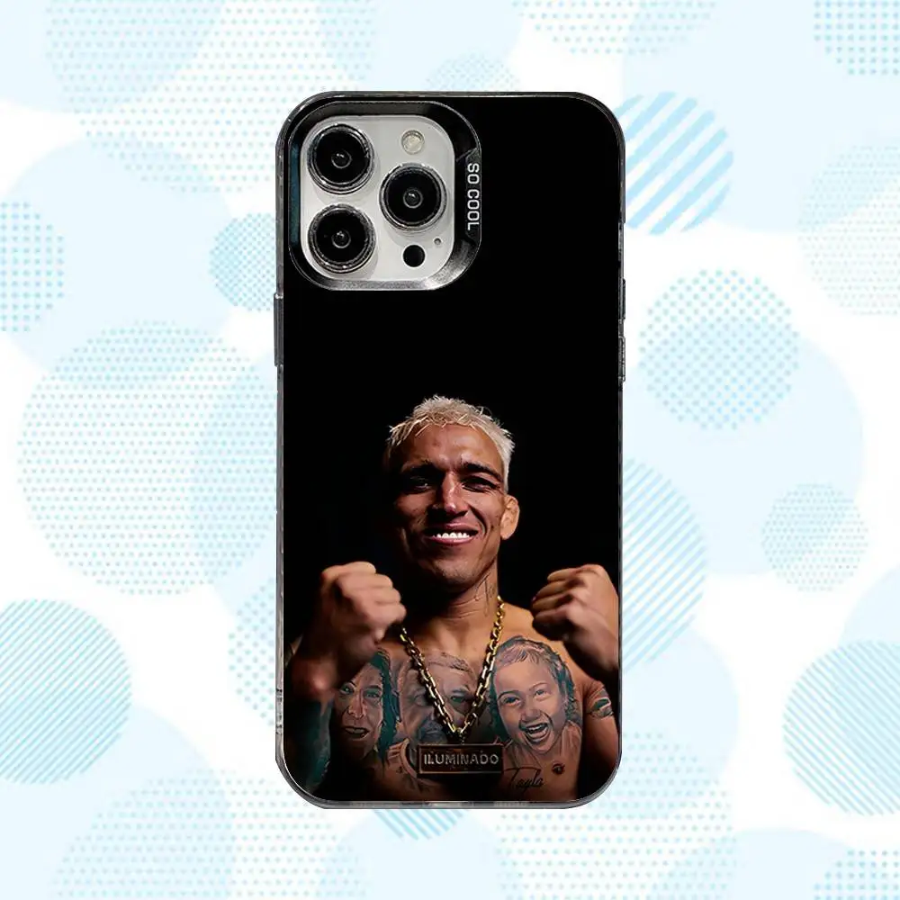 حافظة هاتف C-Charles Fighting Oliveira لهاتف iPhone 16,15,14,13,12,11,Mini,Pro,SE,MAX غطاء أبيض غير لامع مقاوم للصدمات