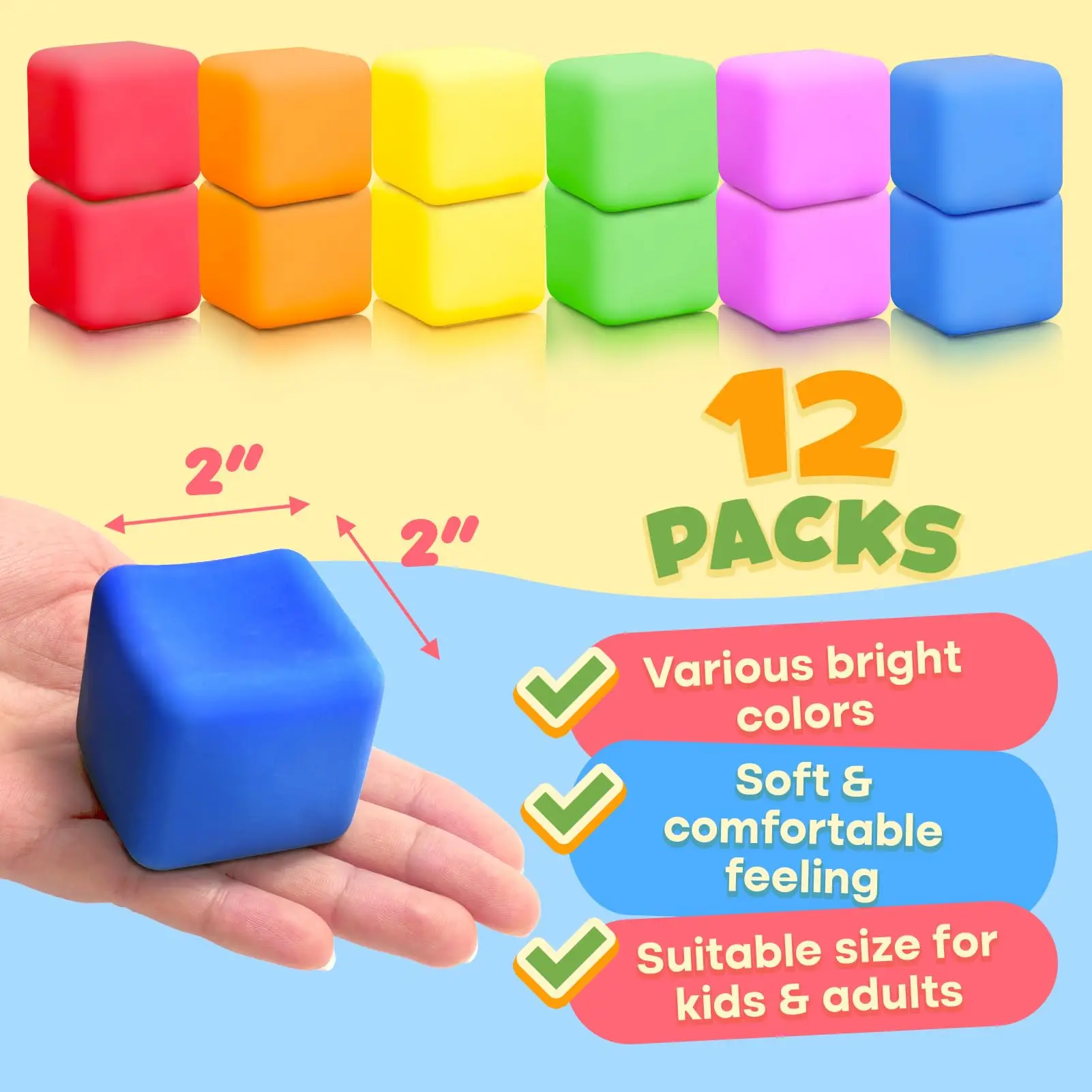 Stress Cube Fidget Toy for Kid,Squeeze Stress Ball Toy for Anxiety,Squishy Ball Sensory Toy for Kid Adult Classroom Office Party