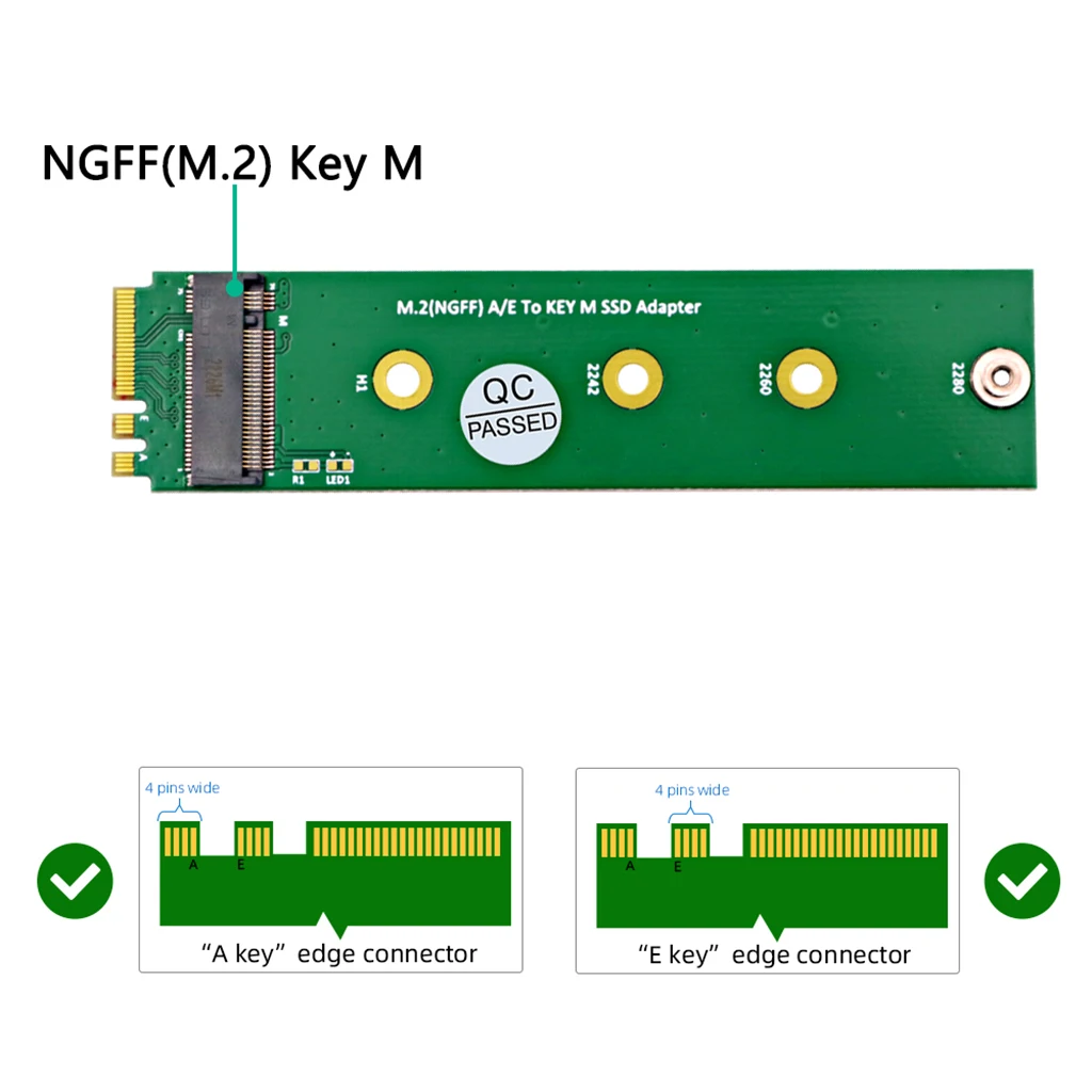 M.2 NGFF NVME SSD M-Key para uma chave, E Key, Adaptador de Chave A + E, Adaptador Converter Card Riser, Suporte 2242, 2260, 2280