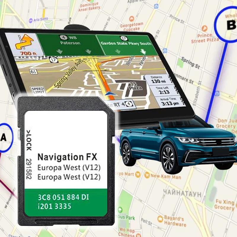 RNS310, Navi Sat Nav FX SD-Kartenkarte für VW-Navigation, Europa, kompatibel mit Volkswage V12 West