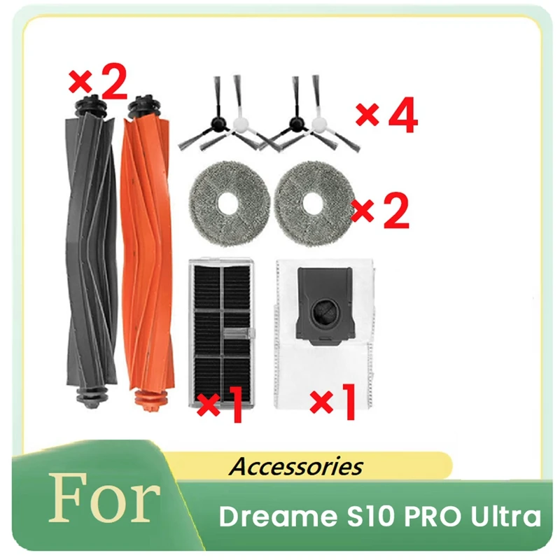 HOT！-10 Pcs For Dreame S10 PRO Ultrai Sweeping Robot Accessories Main Side Brush Dust Bag Mop Cleaner Parts Replacement