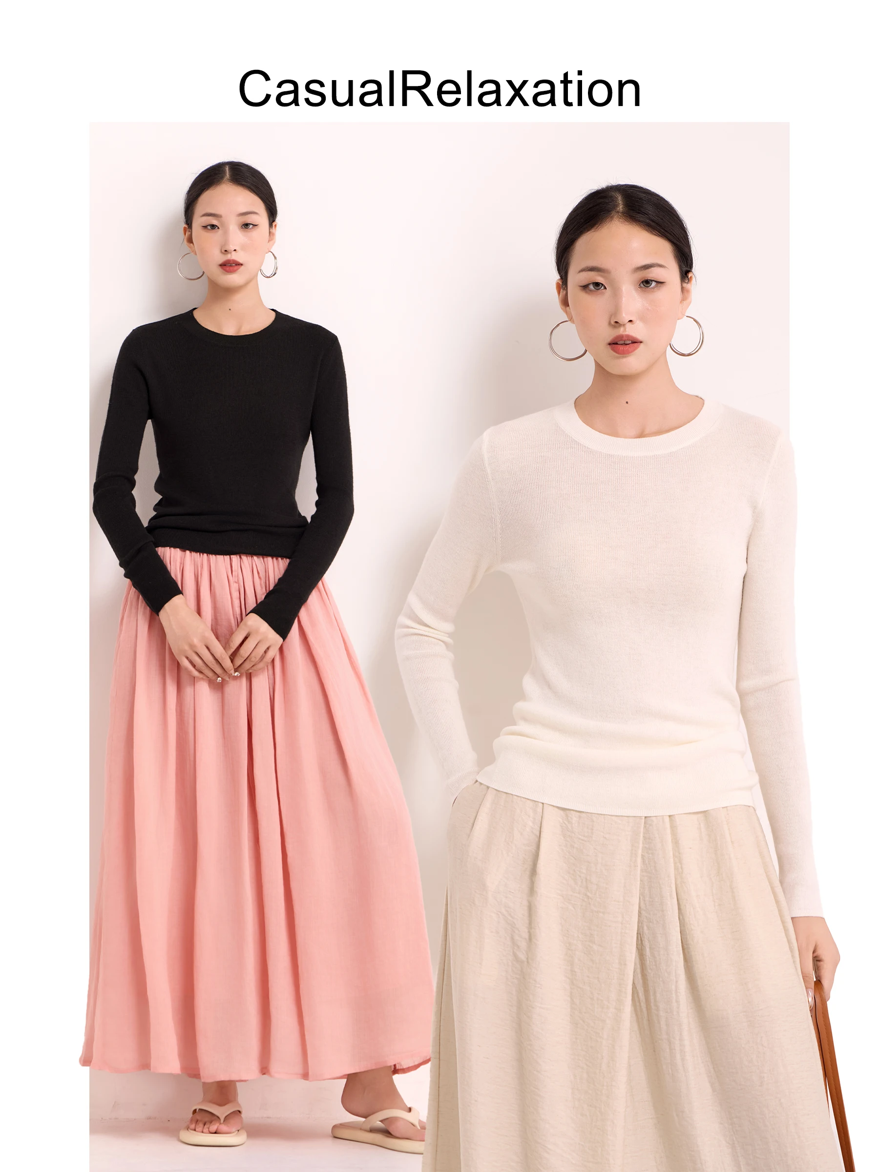 

Women's Knitted Sweater round Ne Slim Fit Base Layer irt Bla White Spring Autumn New Sle Casual Relaxation Sle