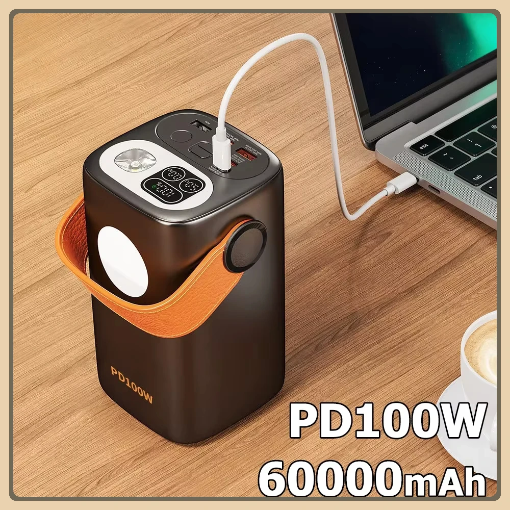 

60000mAh Power Bank with 100W Fast Charging. Compatible with iPhone, Xiaomi, Samsung. High-Capacity External Battery.