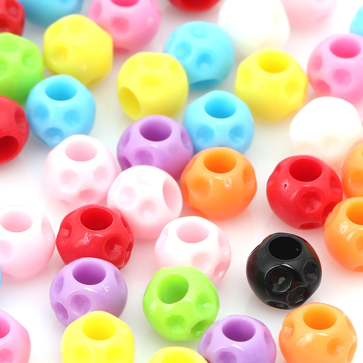 About 320pcs Random Color Concave Convex Surface Round Large Hole Acrylic Beads 0.8cm DIY Making Accessories Necklace Bracelet