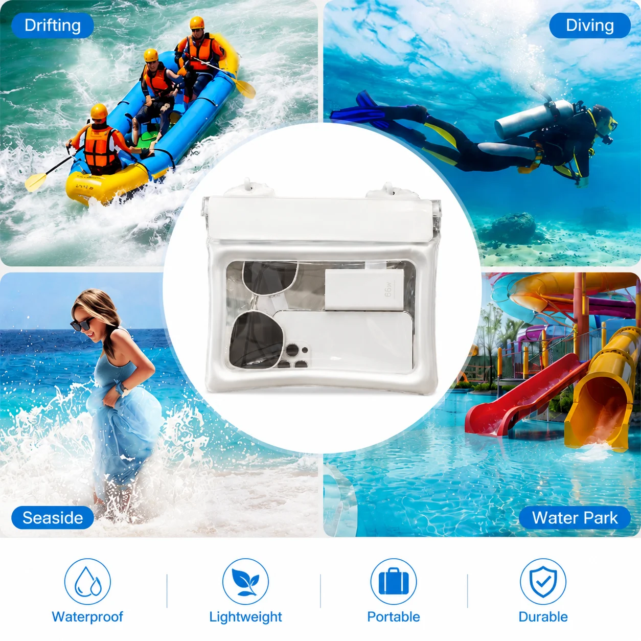 Large Capacity Waterproof Phone Bag 4-Layer Sealed Floating Airbag Edge with Adjustable Strap for Rafting Swimming Water Sports view 5
