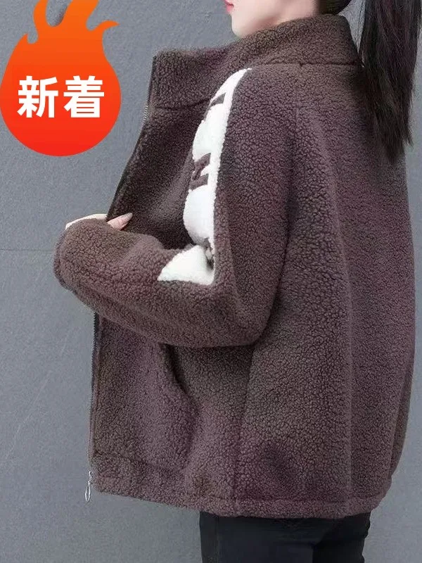 

plus Size Thickened Winter Jacket Warm Sweatshirt Fashionable Open Cardigan Top for Plump Sister High Waist Lamb Fur Lined