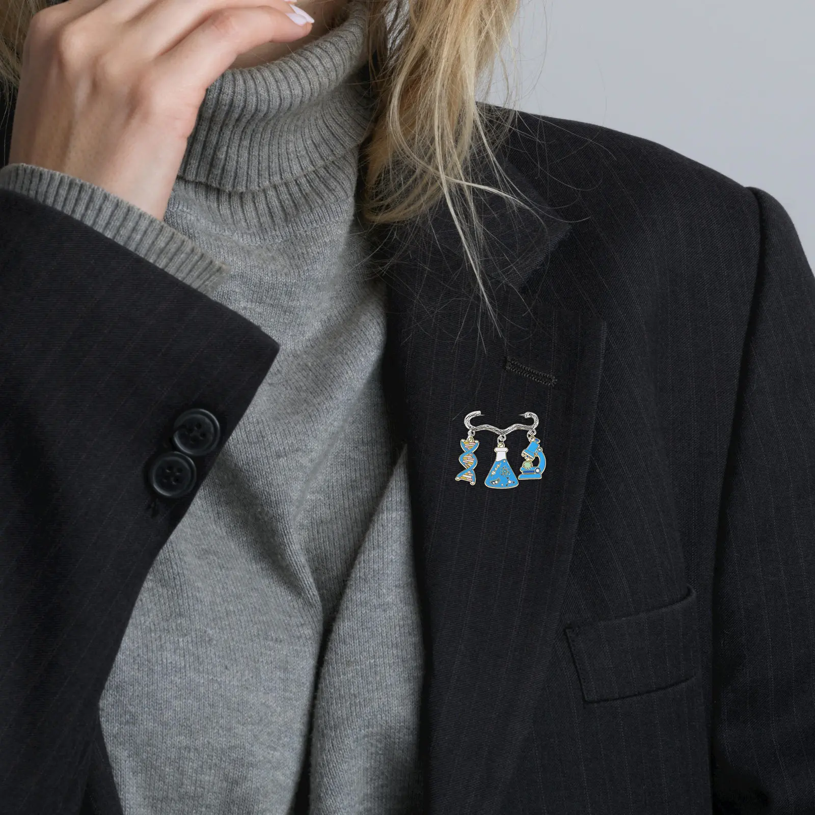 DNA Science Brooch Microscope Beaker Biological Lapel Pin for Backpacks Caps Lab Party Accessories