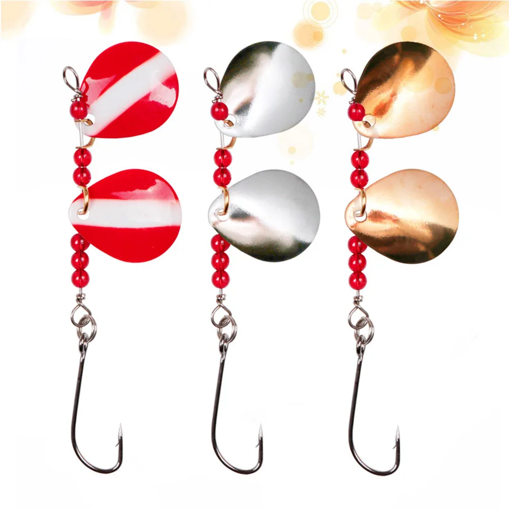 

3pcs Rotating Shiny Spinner Fishing Baits Metal Head Hooks Sequins Lures For Freshwater Fishing Tackle Accessories Random Color