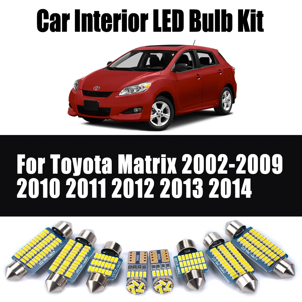 8Pcs LED Interior Dome Map License Plate Light Canbus For Toyota Matrix 2002-2009 2010 2011 2012 2013 2014 Car Reading Bulbs Kit