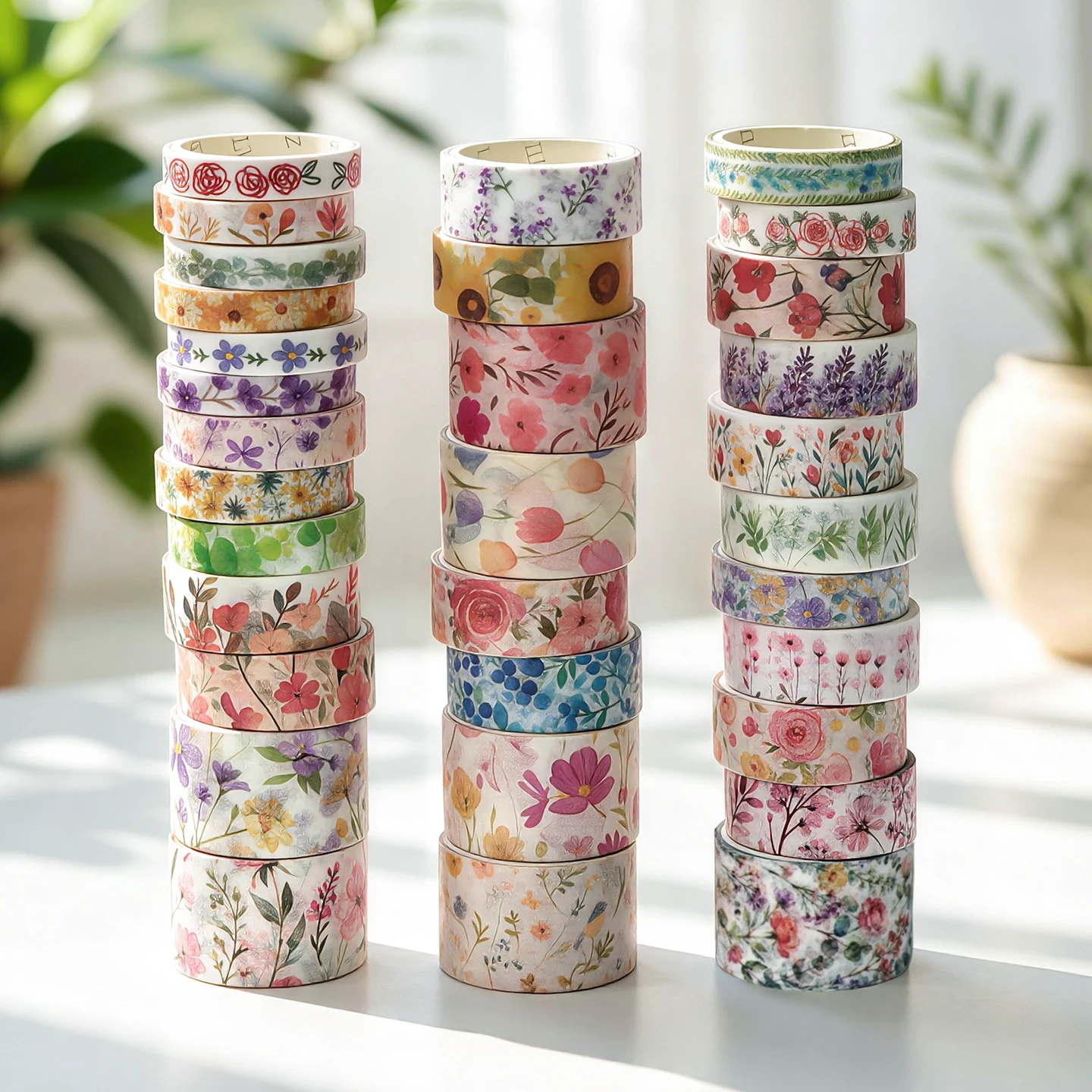 32 Rolls of Floral Washi Tape Set, Fresh Floral Multi-Size Decorative Tape Gift Box, DIY Sticker Border Base Material Collage Stationery Gift